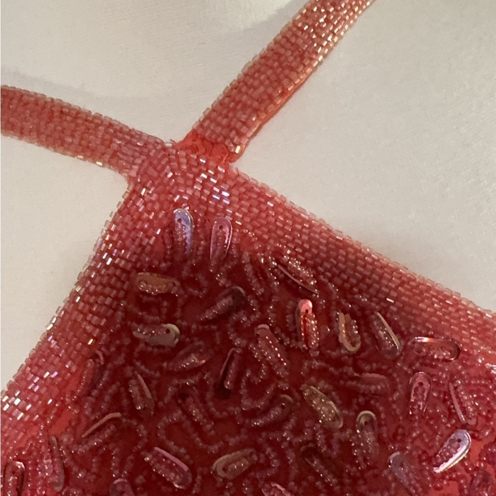Crosslisted        ***SOLD***         Coral “shrimp” pink, vintage, fully beaded - Picture 11 of 16